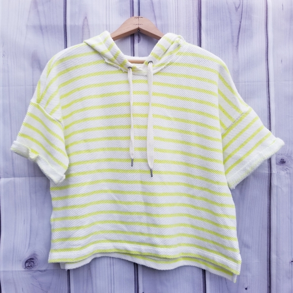 Lou & Grey Tops - Lou & Grey Terry Striped Short Sleeve Hoodie Lime White Size Small S
